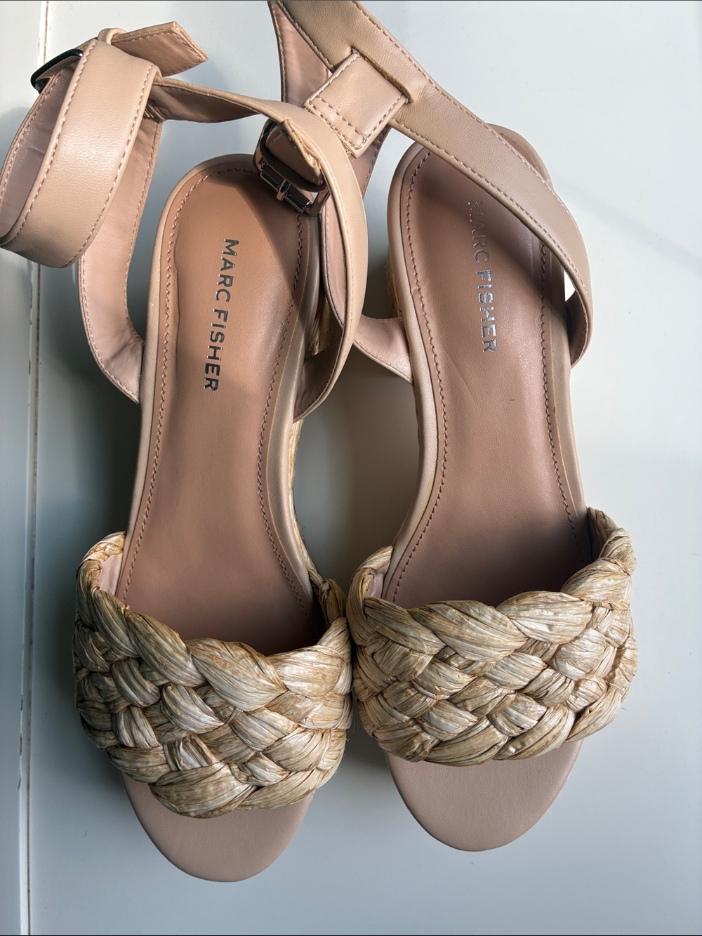 Marc Fisher Neutral Braided Front Strap Ankle Sandals
